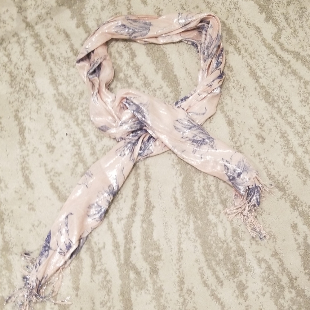 4/$20 Pink Sparkled with Blue Flowers Neck Scarf